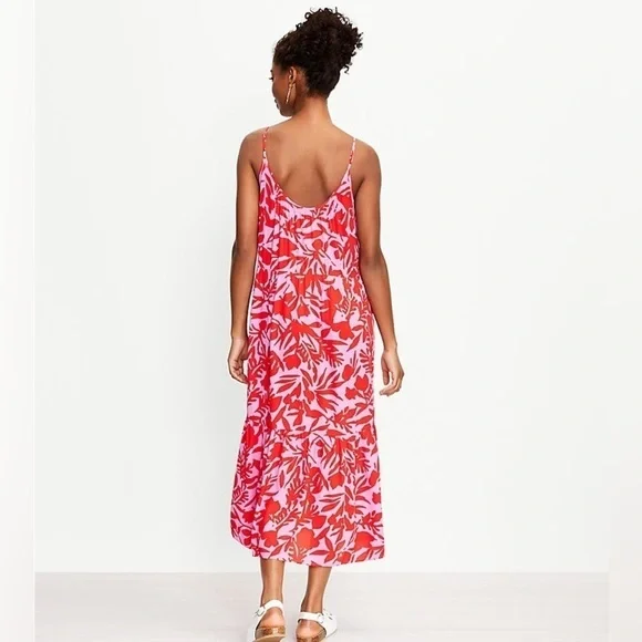 LOFT tropic floral strapped tiered midi dress. Size S. - Picture 5 of 8